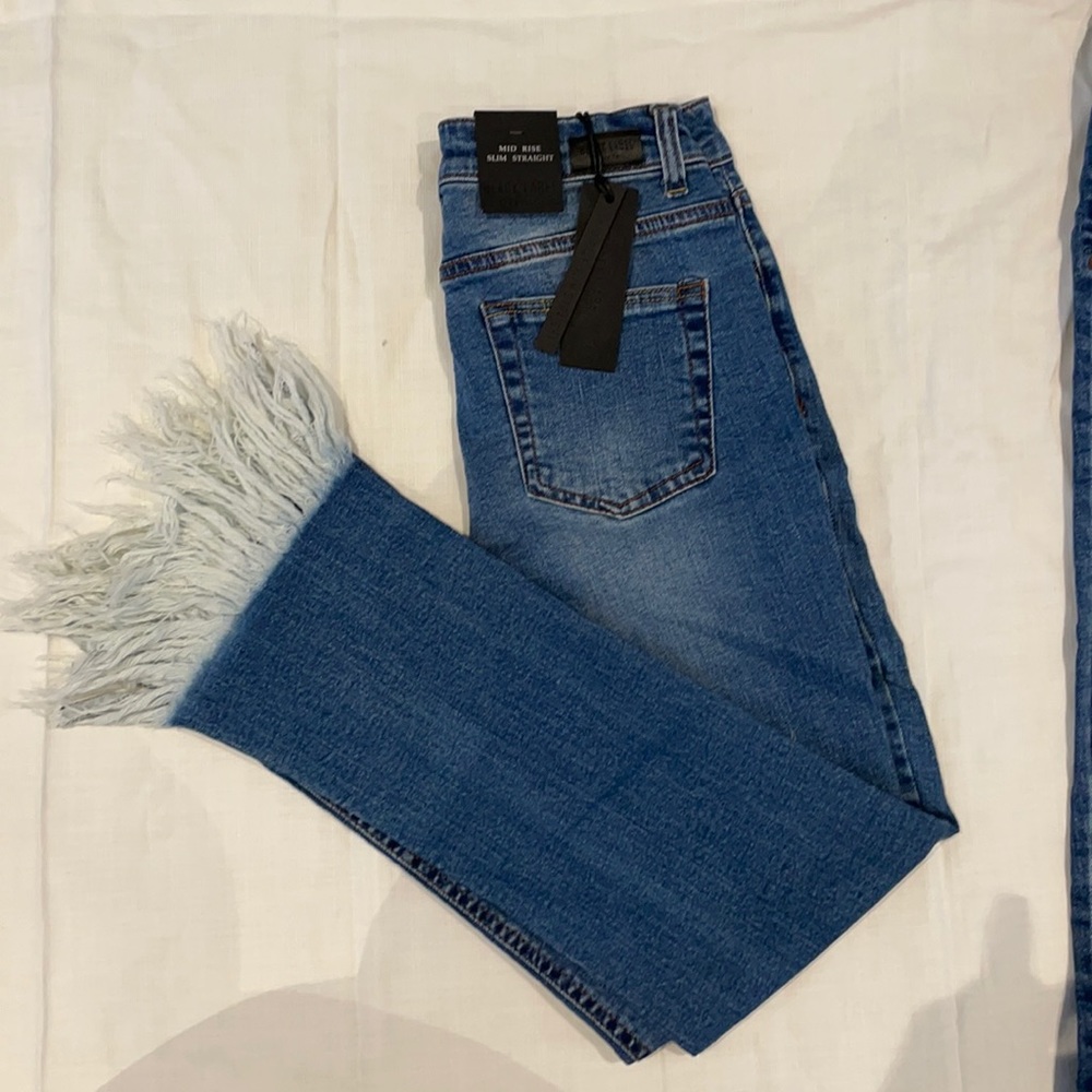 Mid Rise Slim Straight Jeans